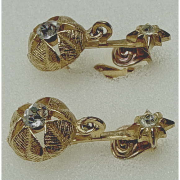 Vintage Atomic Starburst Star Clip On Dangle Earrings Rhinestone - Picture 6 of 15